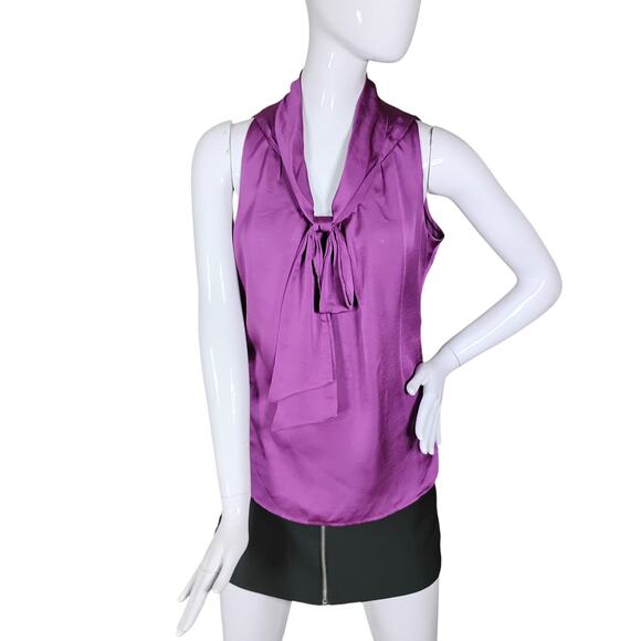 Violet & Claire Blouse Career Style Small Purple Sleeveless Attached Bow Tie - Picture 2 of 9